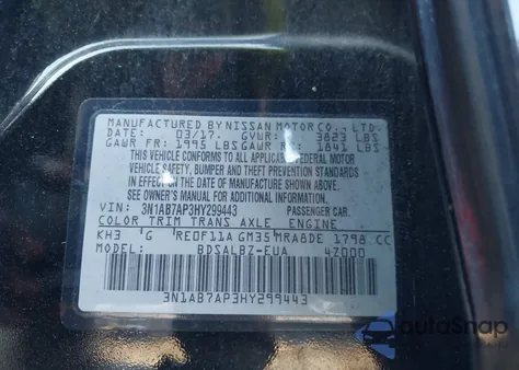 2017 Nissan Sentra S z USA, uszkodzony, nr VIN 3N1AB7AP3HY299443